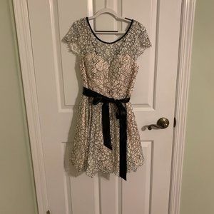 Masquerade Lace dress, Fit-and-Flare, pale pink lining, black and white lace